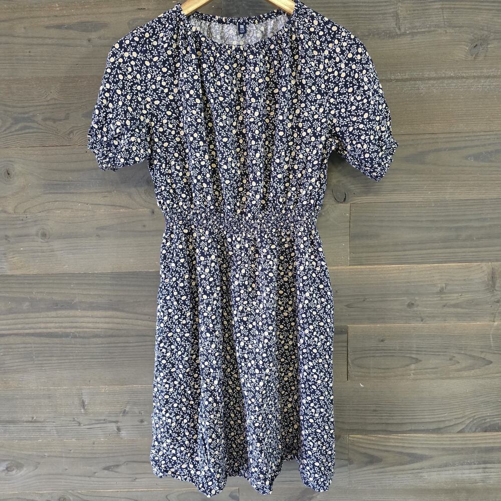 Uniqlo Printed Short Sleeve Dress Girls 150 11-12 Years Black White Floral